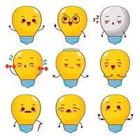 Set collection of light bulb with different cute expression vector