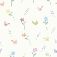 Watercolor seamless pattern with  birds and flowers. Vector illustration.