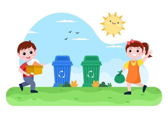 Recycle Process with Trash Organic, Paper or Plastic to Protect the Ecology Environment Suitable For Banner, Background, And Web in Flat Illustration