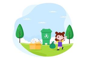 Recycle Process with Trash Organic, Paper or Plastic to Protect the Ecology Environment Suitable For Banner, Background, And Web in Flat Illustration vector