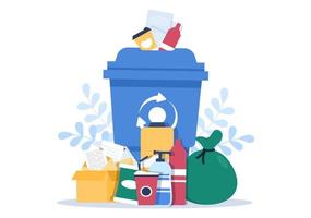 Recycle Process with Trash Organic, Paper or Plastic to Protect the Ecology Environment Suitable For Banner, Background, And Web in Flat Illustration vector