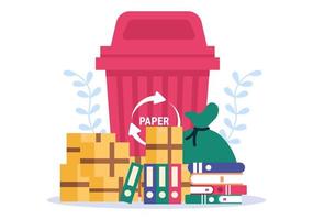 Recycle Process with Trash Paper to Protect the Ecology Environment Suitable For Banner, Background, And Web in Flat Illustration vector