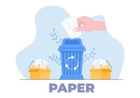 Recicle el proceso con papel basura para proteger el medio ambiente ecológico adecuado para banner, fondo y web en ilustración plana vector