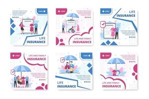 Life Insurance Post Template Flat Design Illustration Editable of Square Background Suitable for Social media, Greeting Card or Web Internet Ads vector