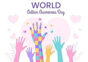 World Autism Awareness Day with Hand and Puzzle Pieces Suitable for Greeting Card, Poster and Banner in Flat Design Illustrations vector