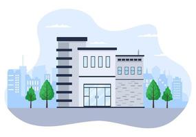 Police Station Department Building with Policeman and Police Car in Flat Style Background Illustration vector