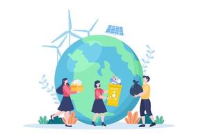 Recycle Process with Trash Organic, Paper or Plastic to Protect the Ecology Environment Suitable For Banner, Background, And Web in Flat Illustration vector