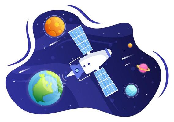 Artificial Satellites Orbiting the Planet Earth with Wireless Technology Global 5G Internet Network Satellite Communication in Flat Background Illustration