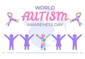 World Autism Awareness Day with Hand and Puzzle Pieces Suitable for Greeting Card, Poster and Banner in Flat Design Illustrations vector