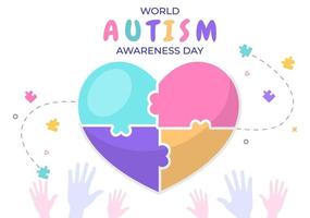 World Autism Awareness Day with Hand and Puzzle Pieces Suitable for Greeting Card, Poster and Banner in Flat Design Illustrations vector