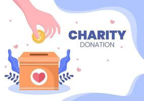 Love Charity or Giving Donation via Volunteer Team Worked Together to Help and Collect Donations for Poster or Banner in Flat Design Illustration vector