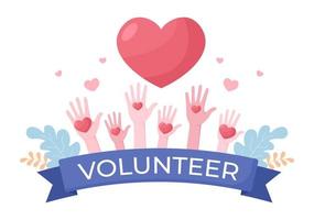 Love Charity or Giving Donation via Volunteer Team Worked Together to Help and Collect Donations for Poster or Banner in Flat Design Illustration vector