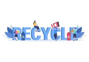 Recicle el proceso con basura orgánica, papel o plástico para proteger el medio ambiente ecológico adecuado para banner, fondo y web en ilustración plana vector