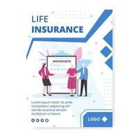 Ilustración de diseño plano de plantilla de cartel de seguro de vida editable de fondo cuadrado adecuado para redes sociales, tarjetas de felicitación o anuncios web en Internet vector