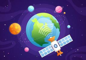 Artificial Satellites Orbiting the Planet Earth with Wireless Technology Global 5G Internet Network Satellite Communication in Flat Background Illustration vector