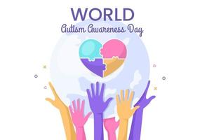 World Autism Awareness Day with Hand and Puzzle Pieces Suitable for Greeting Card, Poster and Banner in Flat Design Illustrations vector