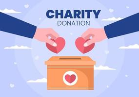 Love Charity or Giving Donation via Volunteer Team Worked Together to Help and Collect Donations for Poster or Banner in Flat Design Illustration vector