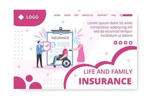 Life Insurance Landing Page Template Flat Design Illustration Editable of Square Background Suitable for Social media, Greeting Card or Web Internet Ads vector