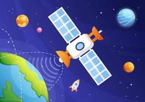 Artificial Satellites Orbiting the Planet Earth with Wireless Technology Global 5G Internet Network Satellite Communication in Flat Background Illustration