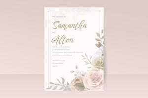 hermosa tarjeta de invitación de boda floral suave y hojas vector