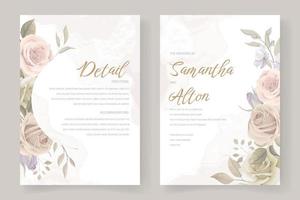 hermosa tarjeta de invitación de boda floral suave y hojas vector