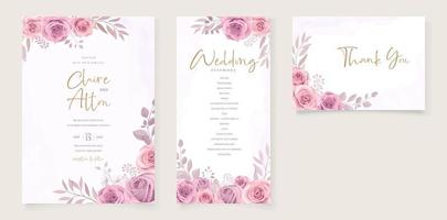 Hand drawn blooming rose flower wedding invitation template design vector