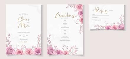 Hand drawn blooming rose flower wedding invitation template design vector