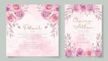 Hand drawn blooming rose flower wedding card design vector