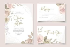 Beautiful soft floral and leaves wedding invitation card vector