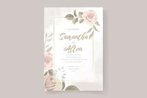 Beautiful soft floral and leaves wedding invitation card vector