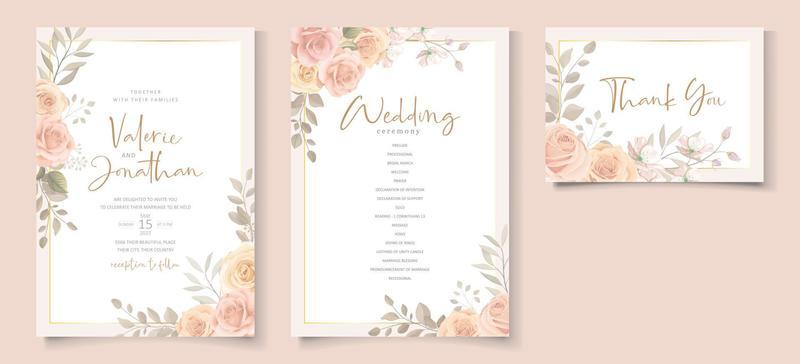 Elegant wedding invitation template with peach color floral theme