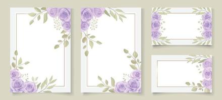 Set of wedding invitation template with beautiful purple blooming roses design vector