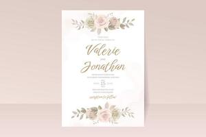 Beautiful soft floral and leaves wedding invitation card vector