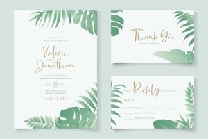 Summer wedding card design with tropical leaf ornament vector