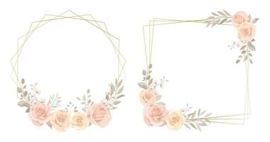 Floral frame collection with roses and eucalyptus leaves ornaments vector