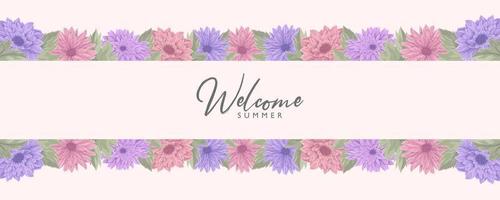 diseño de banner de verano con hermosa flor de crisantemo vector