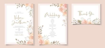 Elegant wedding invitation template with peach color floral theme vector