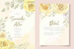 Hand drawn blooming rose flower wedding invitation template design vector