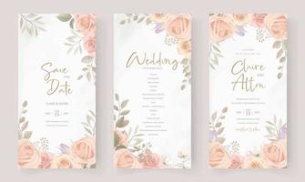 Hermoso diseño de tarjeta de invitación de boda floral suave y hojas vector