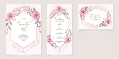 conjunto de hermosa plantilla de invitación de boda floral de color suave vector