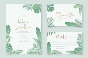 Summer wedding card design with tropical leaf ornament vector