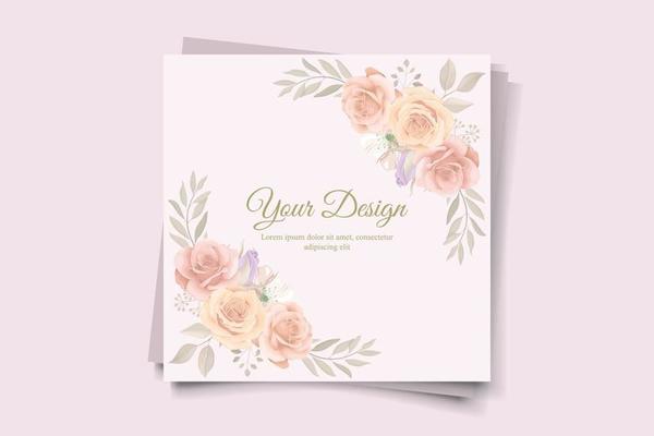 Elegant wedding invitation template with peach color floral theme