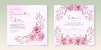 Hand drawn blooming rose flower wedding card design vector