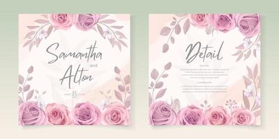Hand drawn blooming rose flower wedding card design vector