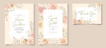 conjunto de hermosa plantilla de invitación de boda floral de color suave vector