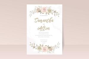 hermosa tarjeta de invitación de boda floral suave y hojas vector