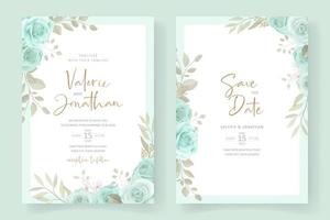 Elegant wedding invitation template with turquoise color floral ornament vector