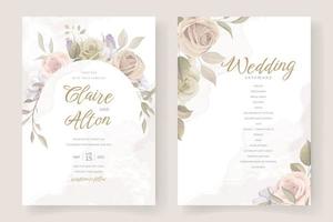 Beautiful soft floral and leaves wedding invitation card vector