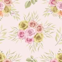 Hand drawn blooming rose flower seamless pattern design vector