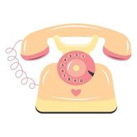 Retro landline phone with heart. Love message. vector